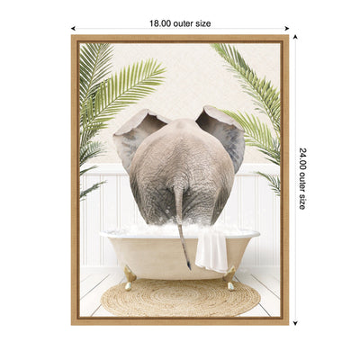 Sylvie Elephant Back in Palm Bathtub Framed Canvas by Amy Peterson