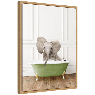 Sylvie Baby Elephant in a 4 inch transitional bathtub artwork on floating framed canvas by Amy Peterson