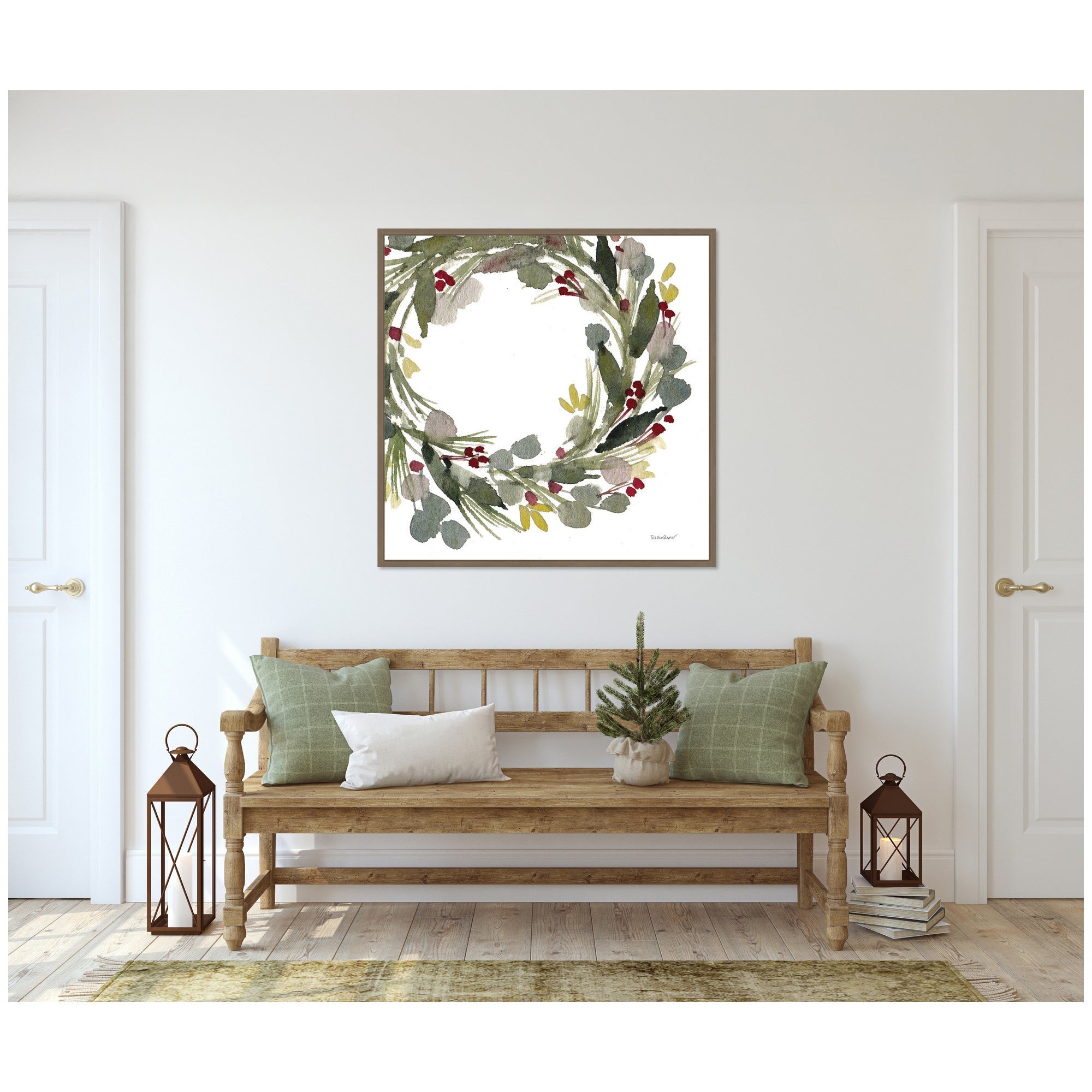 Sylvie Framed Canvas Loose Christmas Wreath by Patricia Shaw