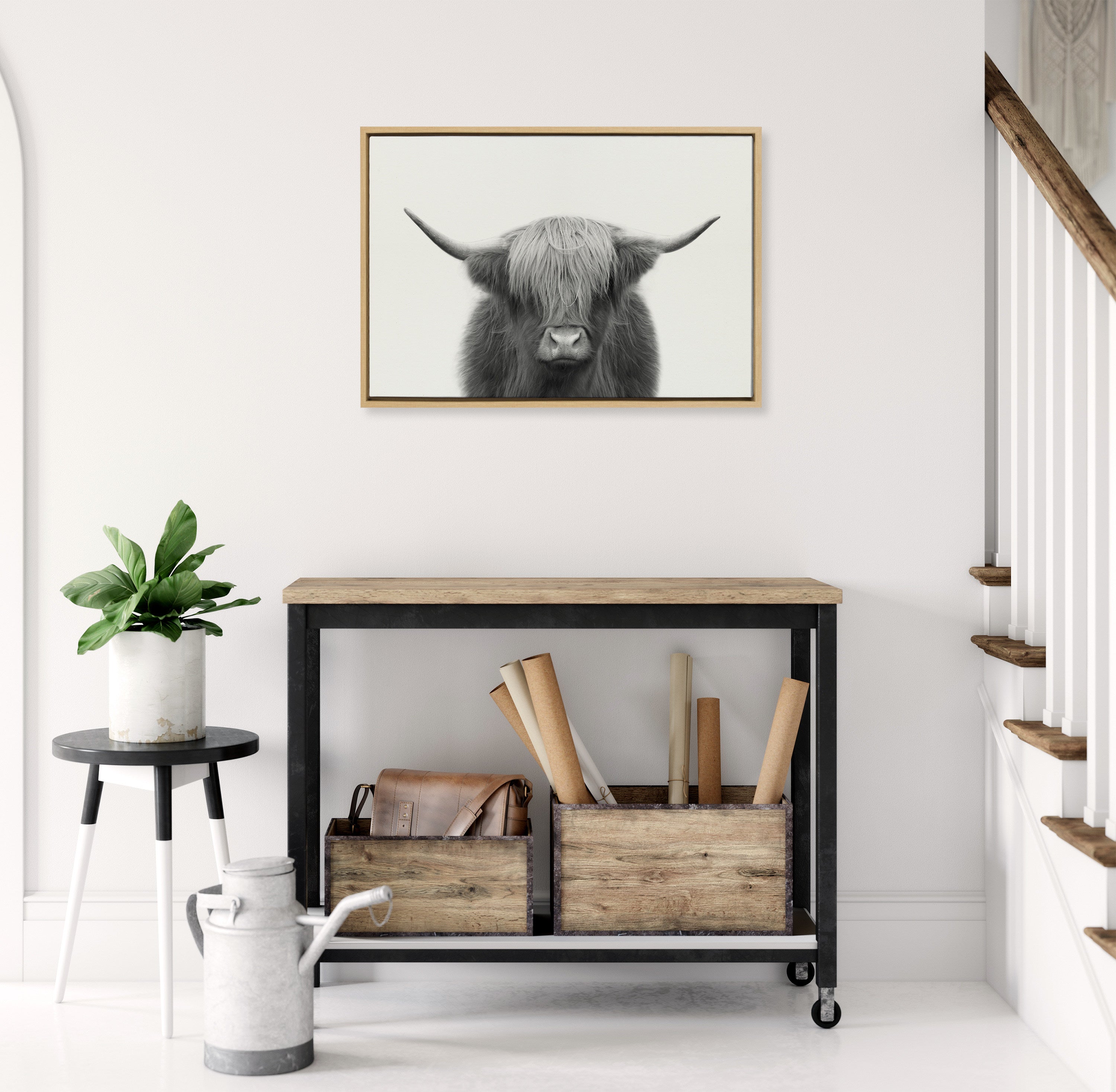 Sylvie Hey Dude Highland Cow Framed Linen Canvas