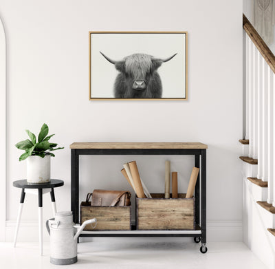Sylvie Hey Dude Highland Cow Framed Linen Canvas