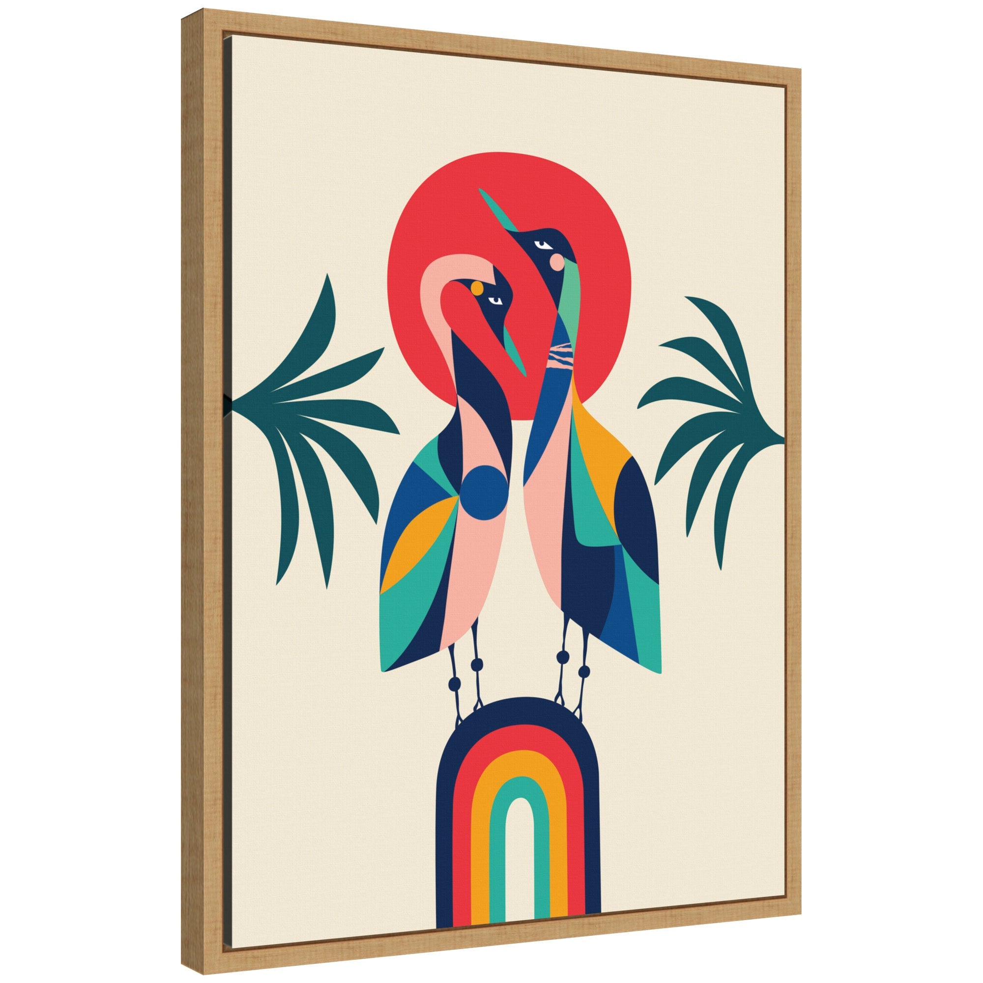 Sylvie Modern Vibrant Rainbow Geese Framed Canvas by Rachel Lee