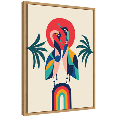 Sylvie Modern Vibrant Rainbow Geese Framed Canvas by Rachel Lee