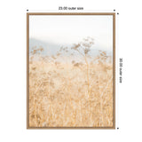 Framed canvas with delicate wild fennel plants in soft beige tones against a muted pale background, sized 23 by 30 inches with detailed texture.