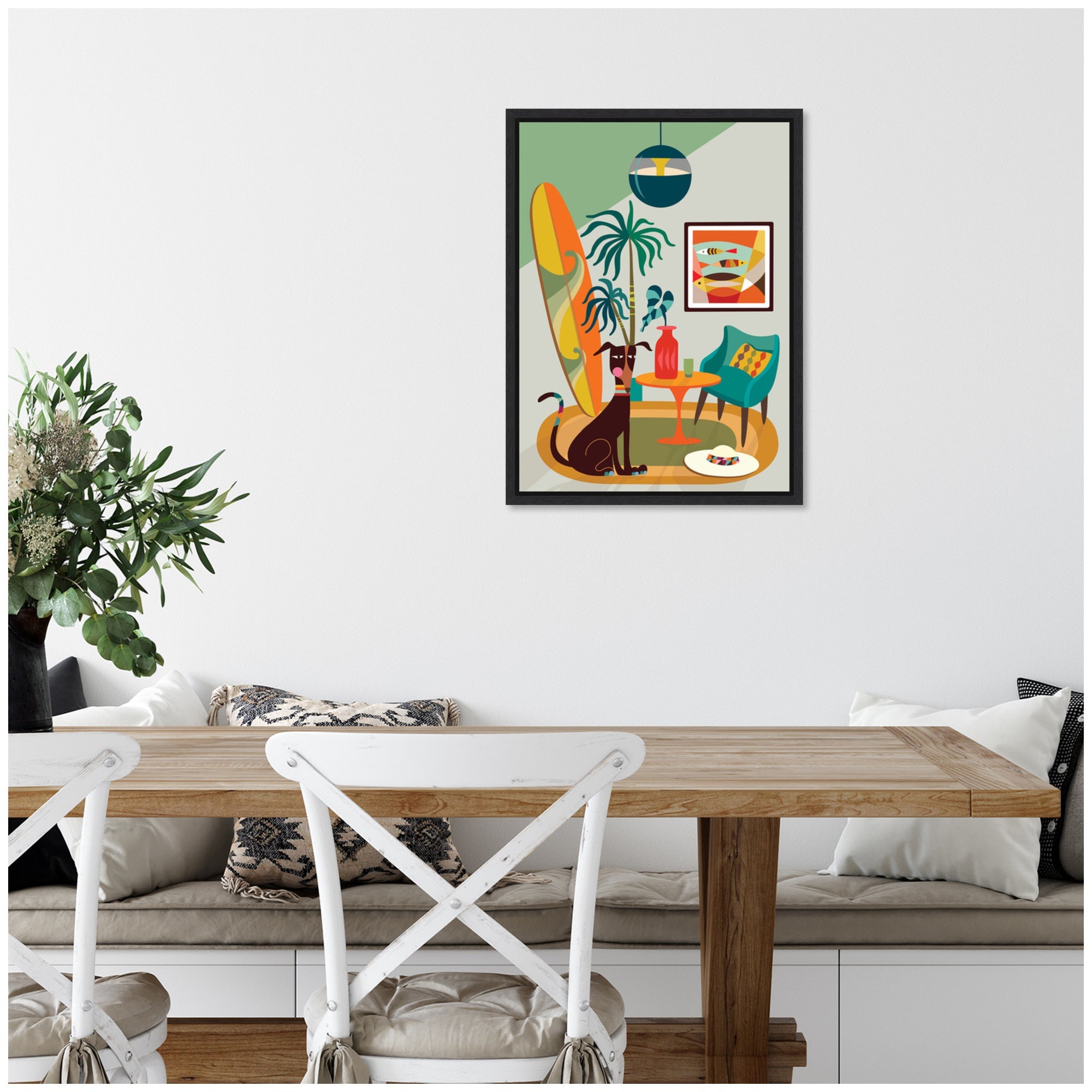 Sylvie MCM Dog Beach Home Framed Canvas by Rachel Lee