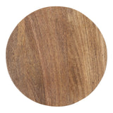 Round wooden tabletop with a smooth, natural grain pattern in varying warm brown tones and subtle texture variations.