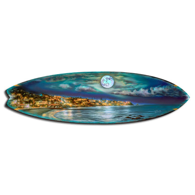 Surfboard Coastal Wall Art - Full Moon Night Wall Art by G. DeBrekht