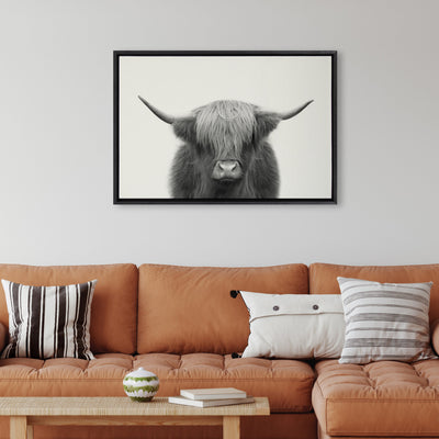 Sylvie Hey Dude Highland Cow Framed Linen Canvas