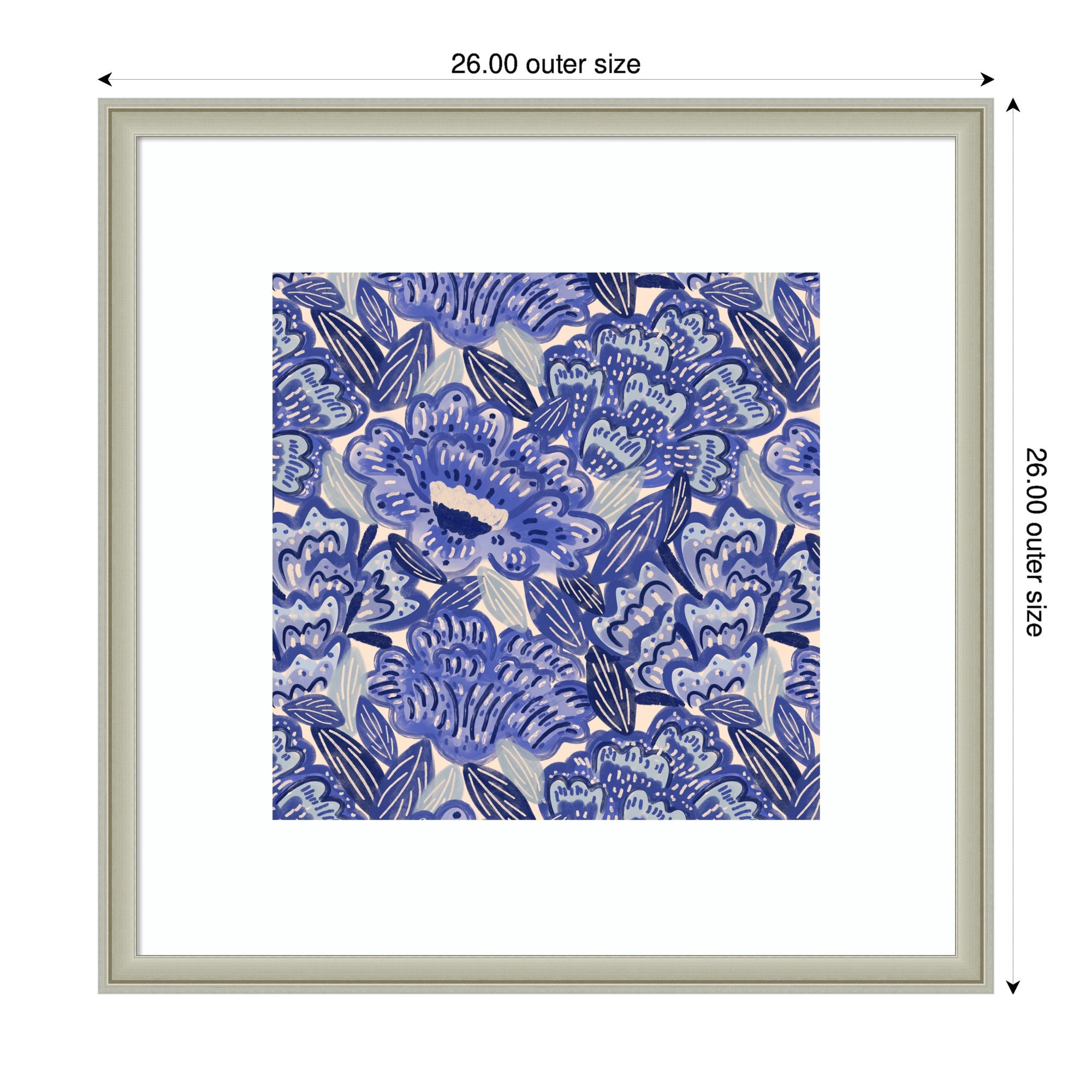 Framed Art Painted Flowers Blue by Carrie Cantwell