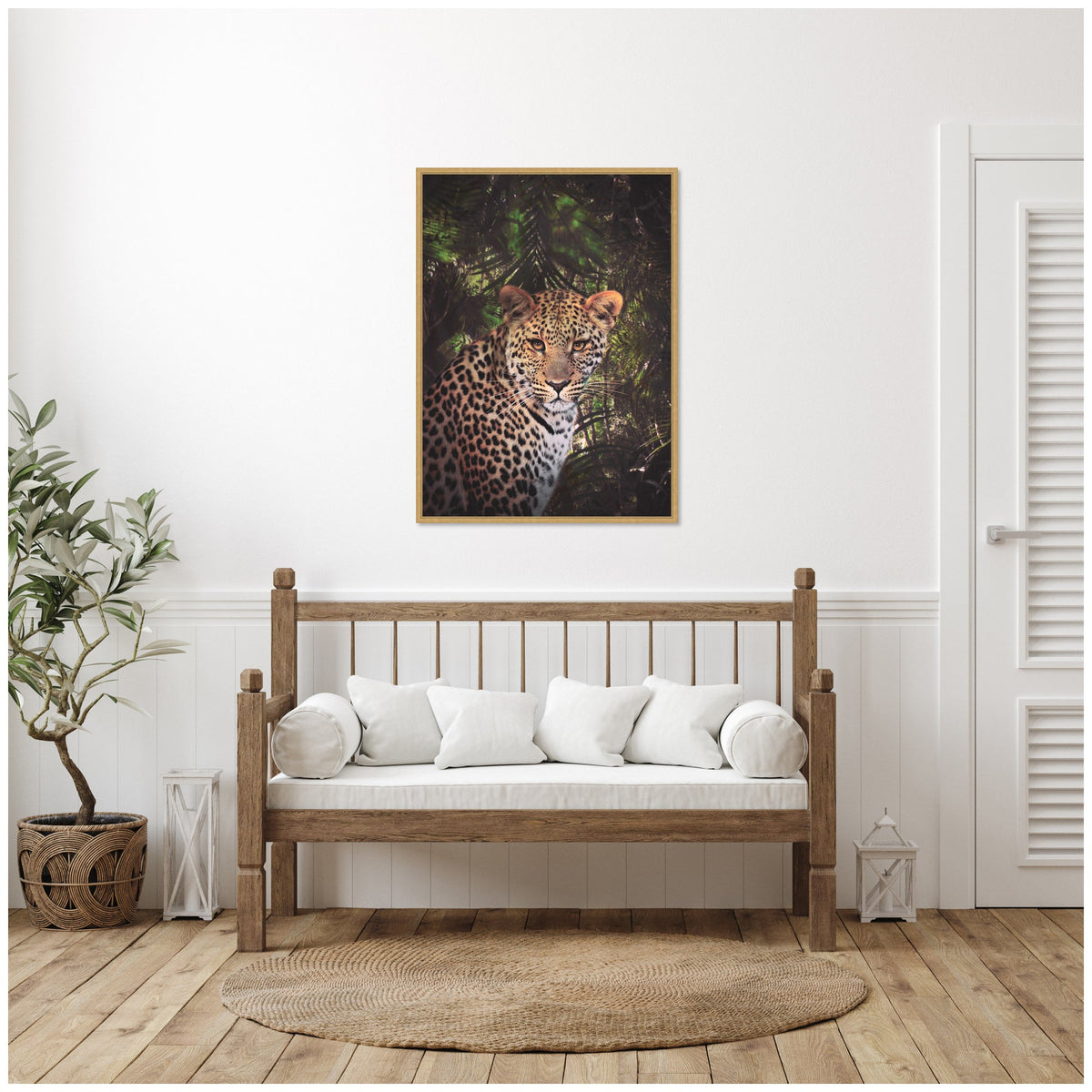 Sylvie Moody Leopard In The Rainforest Color Framed Canvas by Simon Te of Tai Prints