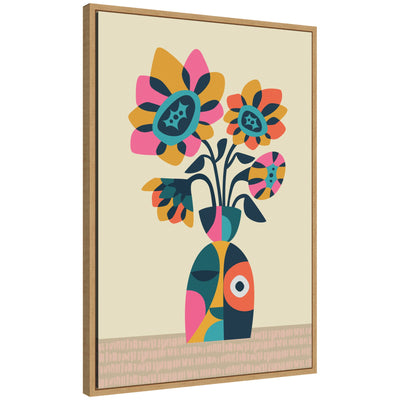 Framed canvas art of abstract vintage retro sunflower vase by Rachel Lee