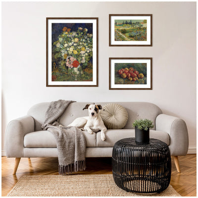Apples 1887, Bouquet of Flowers in a Vase 1890, & Garden at Arles by Vincent Van Gogh 3 Piece Framed Wall Art Print Set