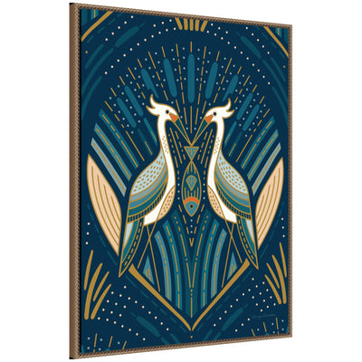 Sylvie Art Deco Herons Blue Framed Canvas by Carey Copeland