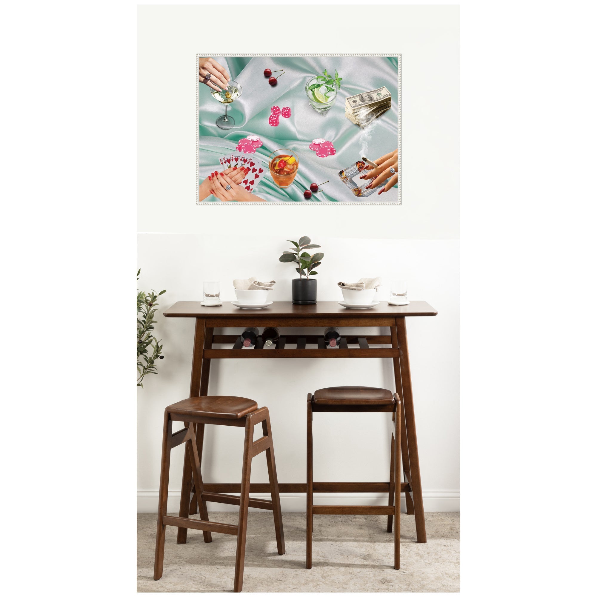 Poker Night Green by Honey Island Studio Framed Canvas Wall Art Print