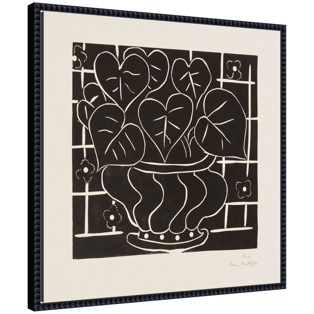 Framed canvas wall art print titled Corbeille de begonias 1938 Henri Matisse by Nostalgia Prints, showing floral design in beaded black frame