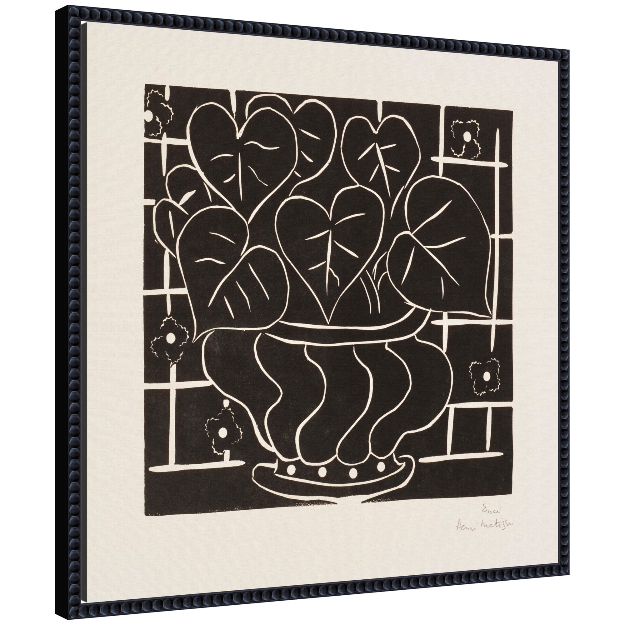 Framed canvas wall art print titled Corbeille de begonias 1938 Henri Matisse by Nostalgia Prints, showing floral design in beaded black frame