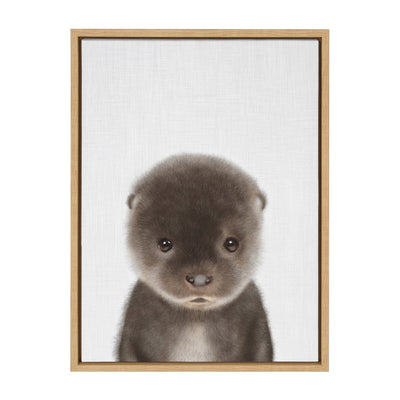 Sylvie Baby Otter Color Illustration Framed Canvas by kateandlaurel - product image 8 for Resin Society