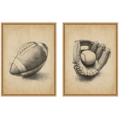Vintage Football & Baseball 2 Piece Framed Canvas Wall Art Set by The Creative Bunch Studio