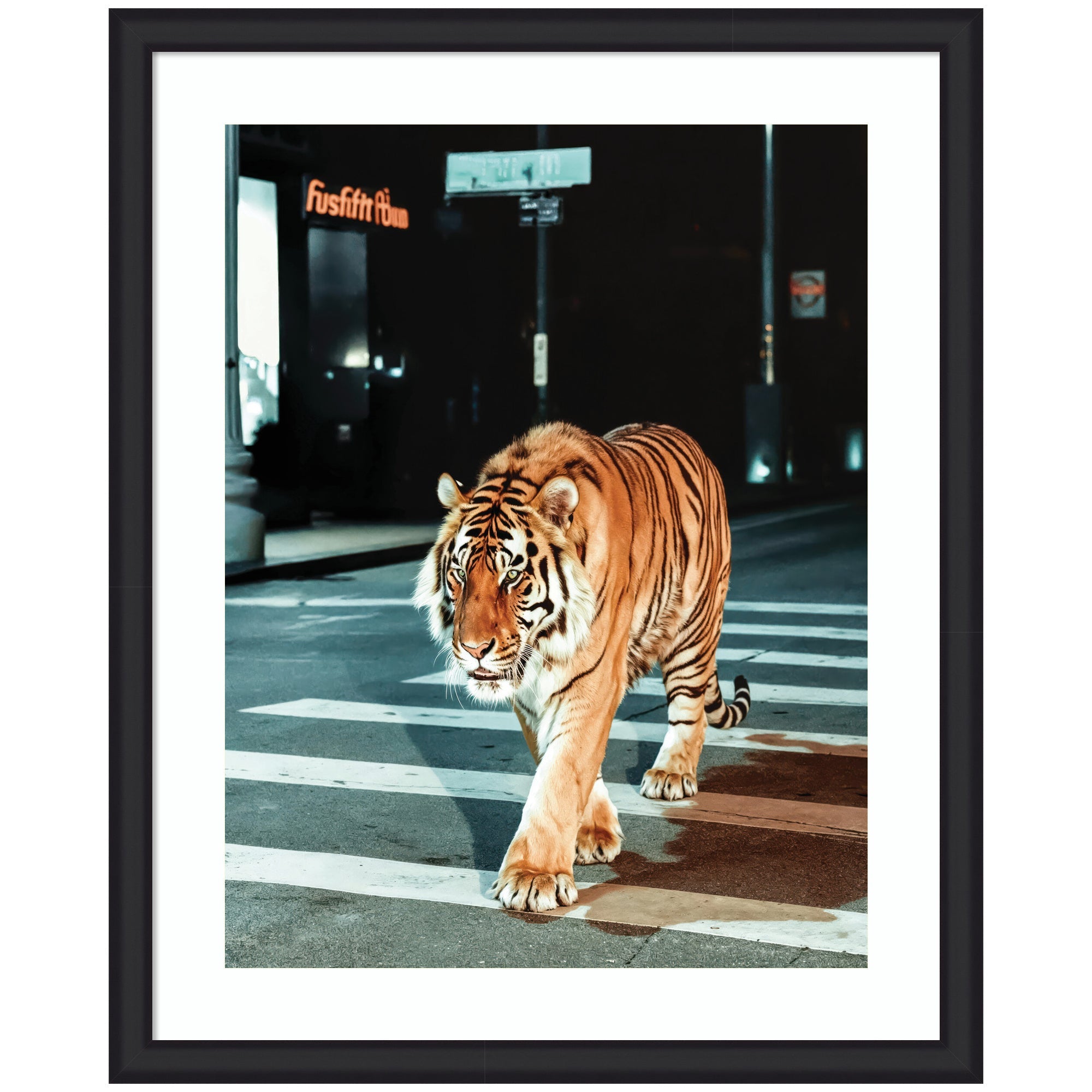 Framed Art Tiger in the City at Night 2 by Michael Schauer