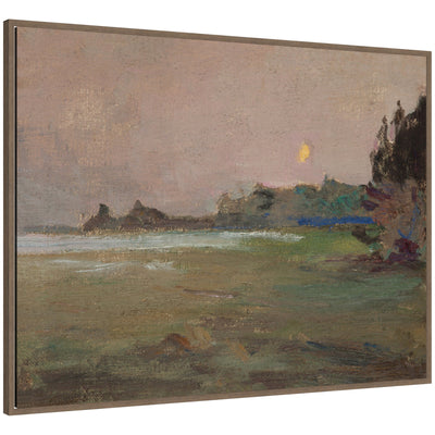Framed canvas wall art titled Moonlite Evening Mist 1910 by Jan Ciaglinski, showing a muted evening landscape in a classic Sylvie frame.