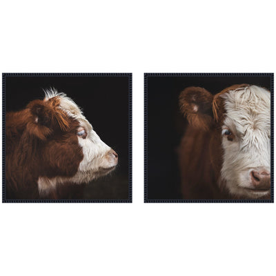 Cow Close 2 Piece Framed Canvas Wall Art featuring detailed cow close-up images in Sylvie Beaded frames