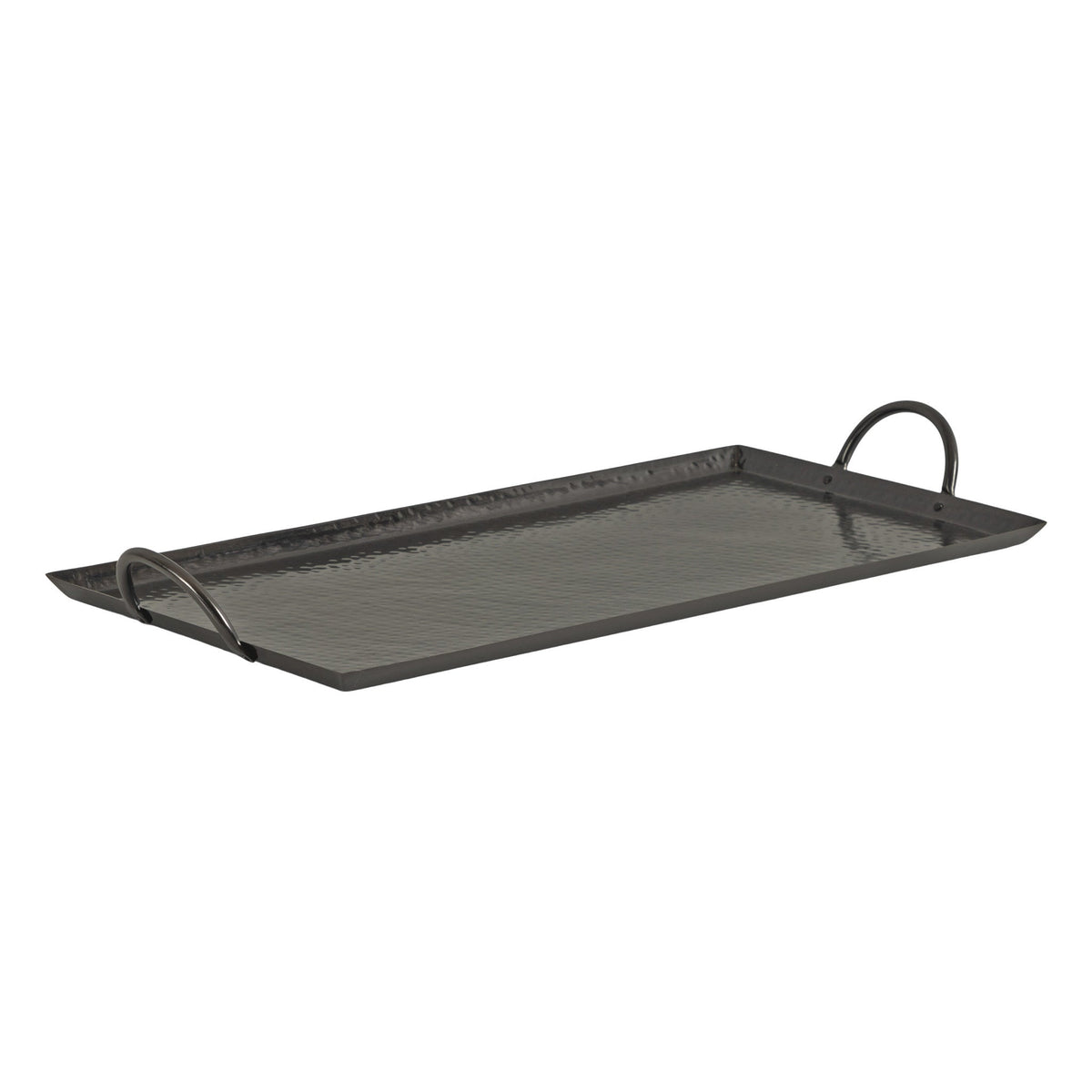 Sanzo Hammered Rectangle Metal Tray in gold with minimalist handles, showing hammered texture on surface
