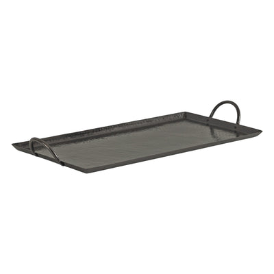 Sanzo Hammered Rectangle Metal Tray in gold with minimalist handles, showing hammered texture on surface