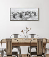 Sylvie Herd of Highland Cows Black and White Framed Canvas by The