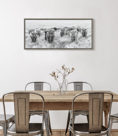 Sylvie Herd of Highland Cows Black and White Framed Canvas by The