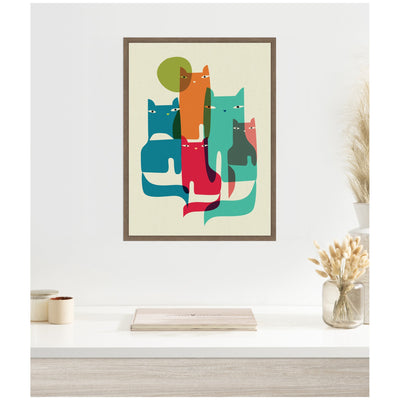Sylvie Retro Cats Under The Moon Framed Canvas by Rachel Lee