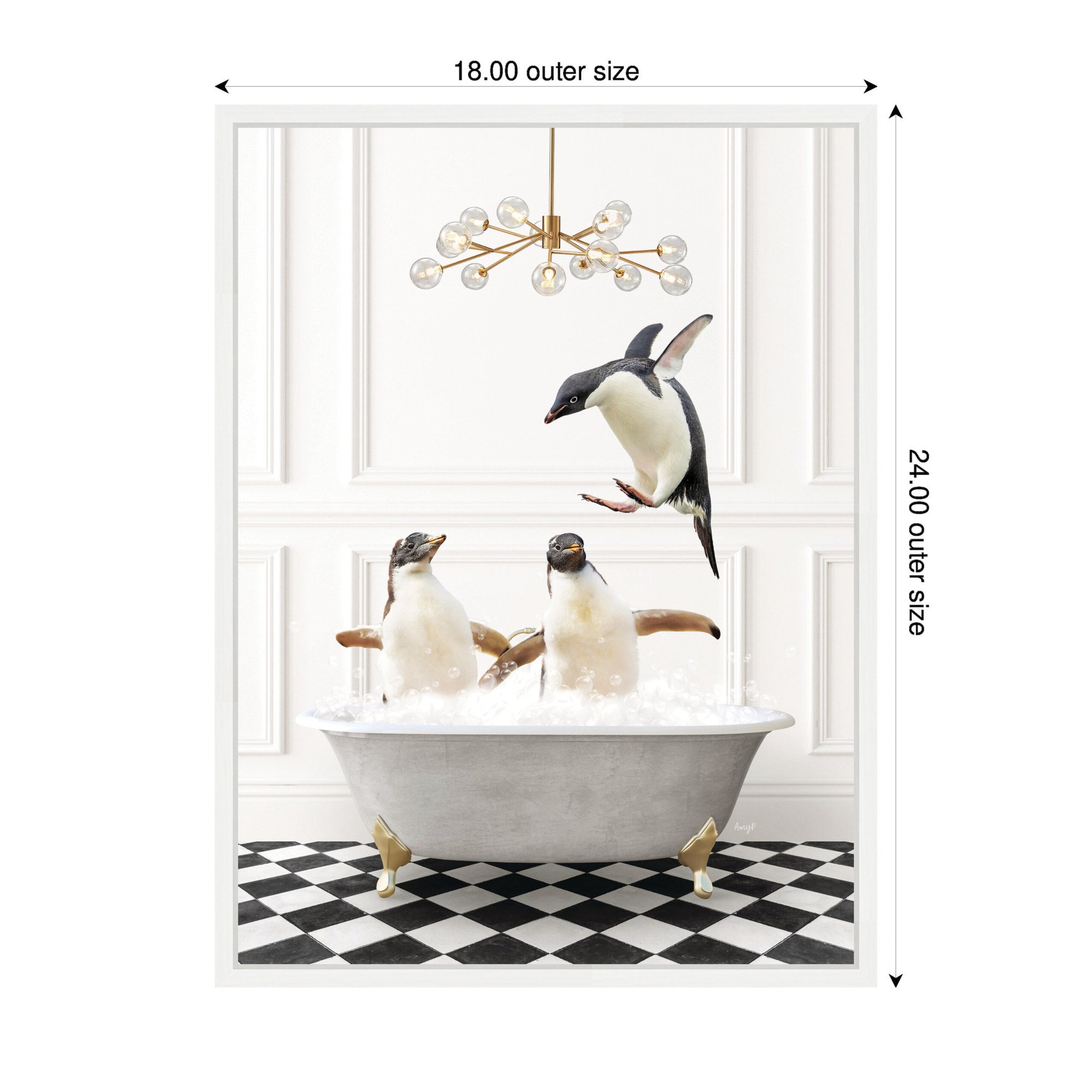 Sylvie Penguins in Lux Bathtub Framed Canvas by Amy Peterson