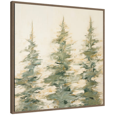 Sylvie Evergreen Trees Abstract framed canvas art by The Creative Bunch Studio featuring stylized evergreen tree shapes in abstract composition.