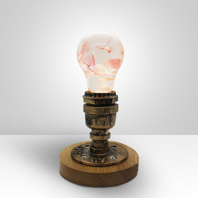 EP Light Pink Hydrangea Resin Table Lamp with wooden base