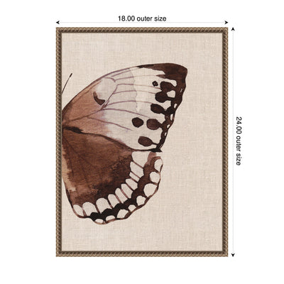 Sylvie Retro Butterfly Watercolor Diptych Neutral Burlap Right Framed