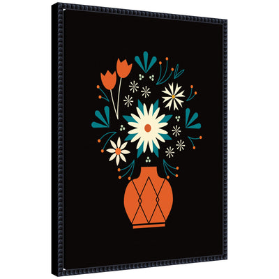Sylvie Floral Red Vase framed canvas art depicting a floral arrangement in a red vase with black vintage beaded frame
