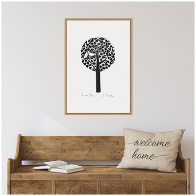 Sylvie Black and White Love Tree Linocut Framed Canvas by Giuliana Lazzerini