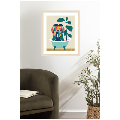 Framed Art Mid Century Modern Lion in Bathtub by Rachel Lee
