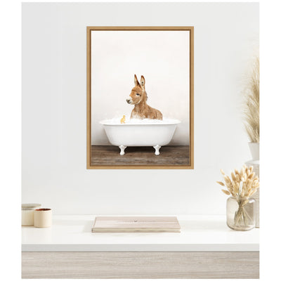 Sylvie Baby Donkey in Rustic Bathtub Framed Canvas by Amy Peterson
