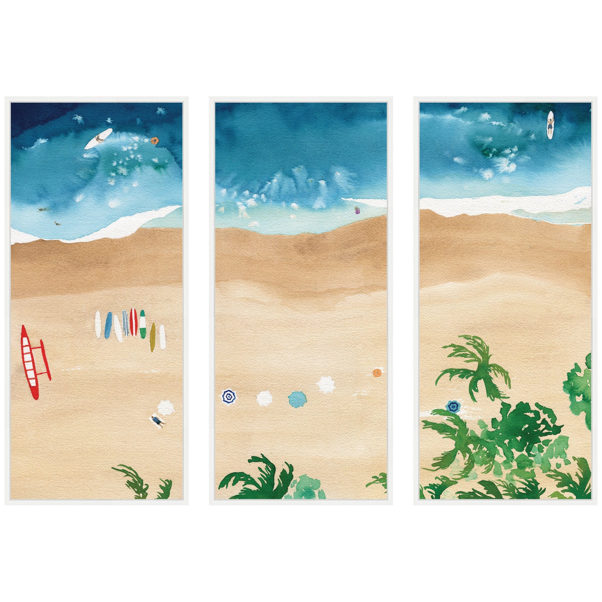 A Day of Play Vibrant 3 Piece framed canvas wall art set showing bright, colorful abstract figures in Sylvie frames.