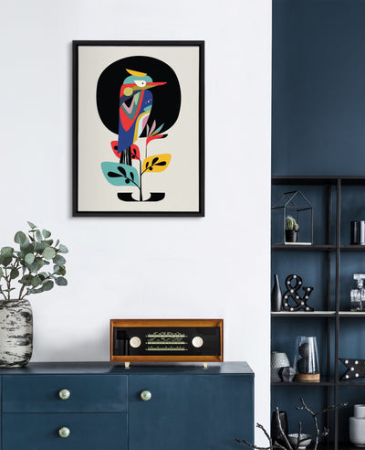 Sylvie Mid Century Modern Kookaburra Moon Framed Canvas by Rachel Lee