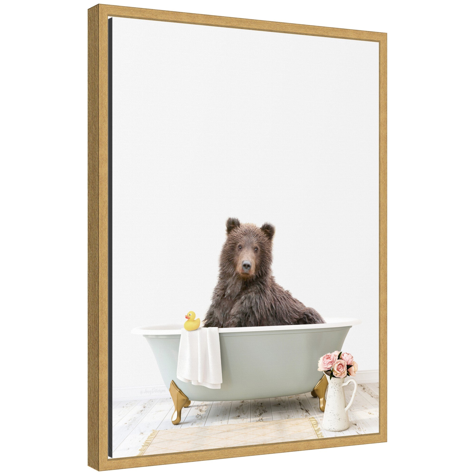 Sylvie Bear in Cottage Gray Bathtub Framed Canvas