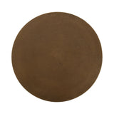 Round metal side table top with a textured rust brown finish resembling weathered iron, shown from a direct overhead view.