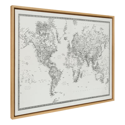 Sylvie Vintage Black and White World Map Framed Canvas by The Creative