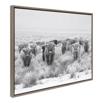 Sylvie Herd of Highland Cows Black and White Framed Canvas by The