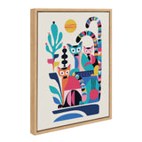 Sylvie Mid Century Modern Lemur Framed Canvas artwork showing colorful lemurs and abstract shapes in mid century modern style with black floating frame