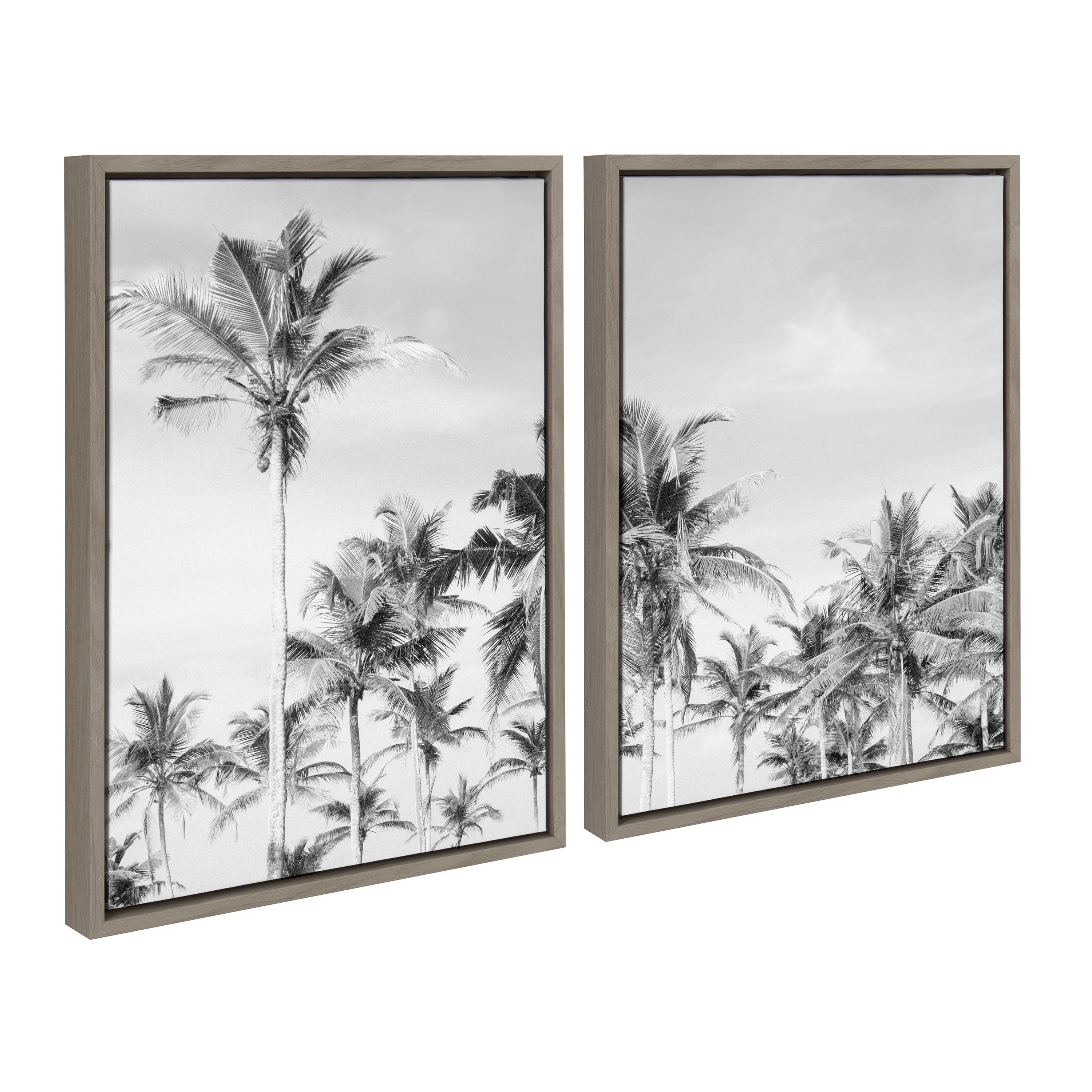 Sylvie Coastal Coconut Palm Tree Beach BW Framed Canvas Set by The