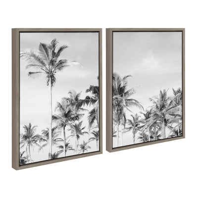 Sylvie Coastal Coconut Palm Tree Beach BW Framed Canvas Set by The