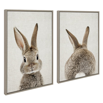 Sylvie Bunny Portrait and Bunny Tail Framed Canvas Art Set by Amy Peterson Art Studio