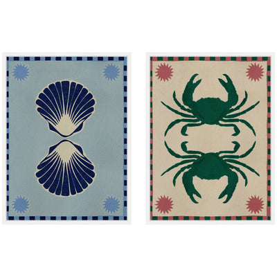 Sylvie Lush Duo Seashells and Crabs Framed Canvas Art Set by Shatha Al Dafai