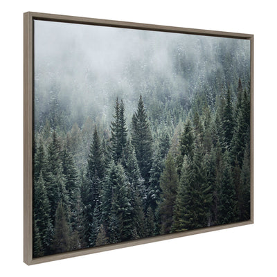 Sylvie Evergreen Dream 2 framed canvas showing lush evergreen forest in a gray floating frame